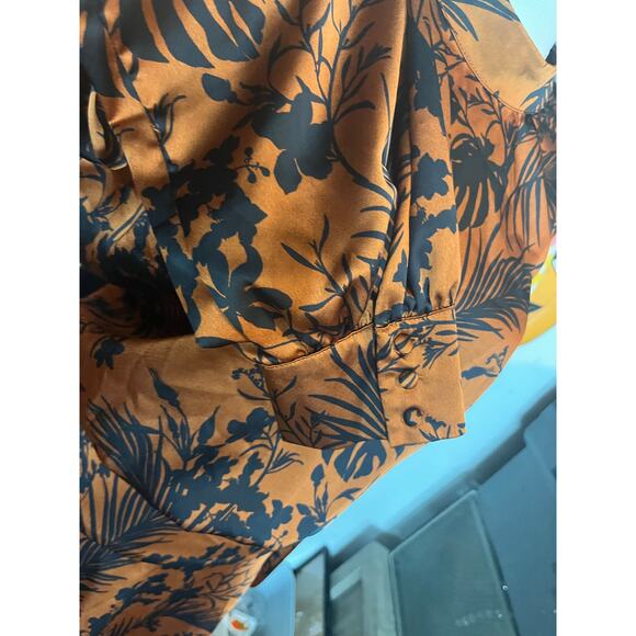 Future Collective Satin Mock Neck Midi Dress XL Brown Tropical Print Retro - Picture 8 of 11